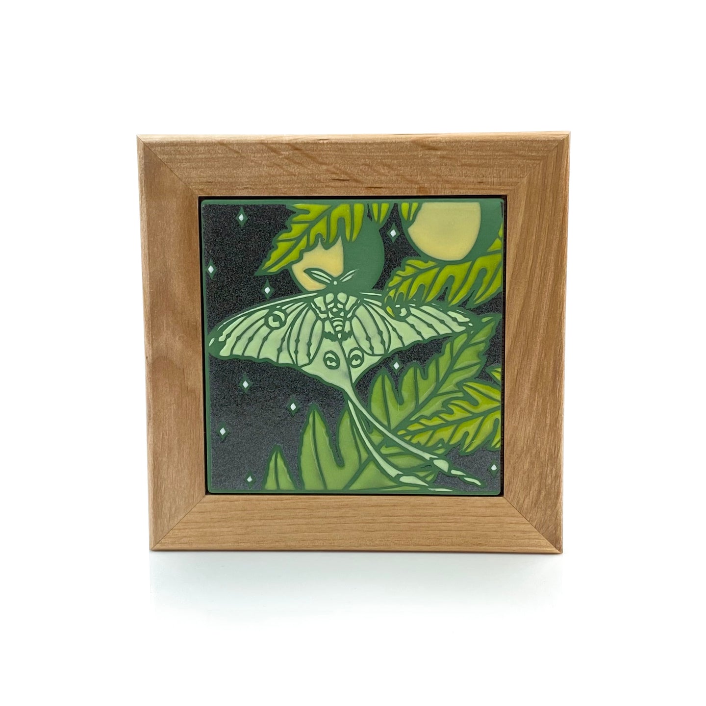#35 Luna Moth, Ferns & Moon Phases Framed Tile