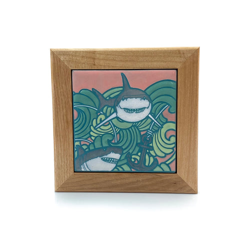 #36 Sharks, Waves & Anchor Framed Tile