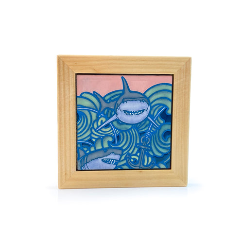 #53 Sharks & Waves Framed Tile